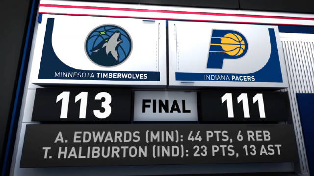 2024年03月08日 爱德华兹44+6&制胜封盖 哈利伯顿23+13 森林狼险胜步行者